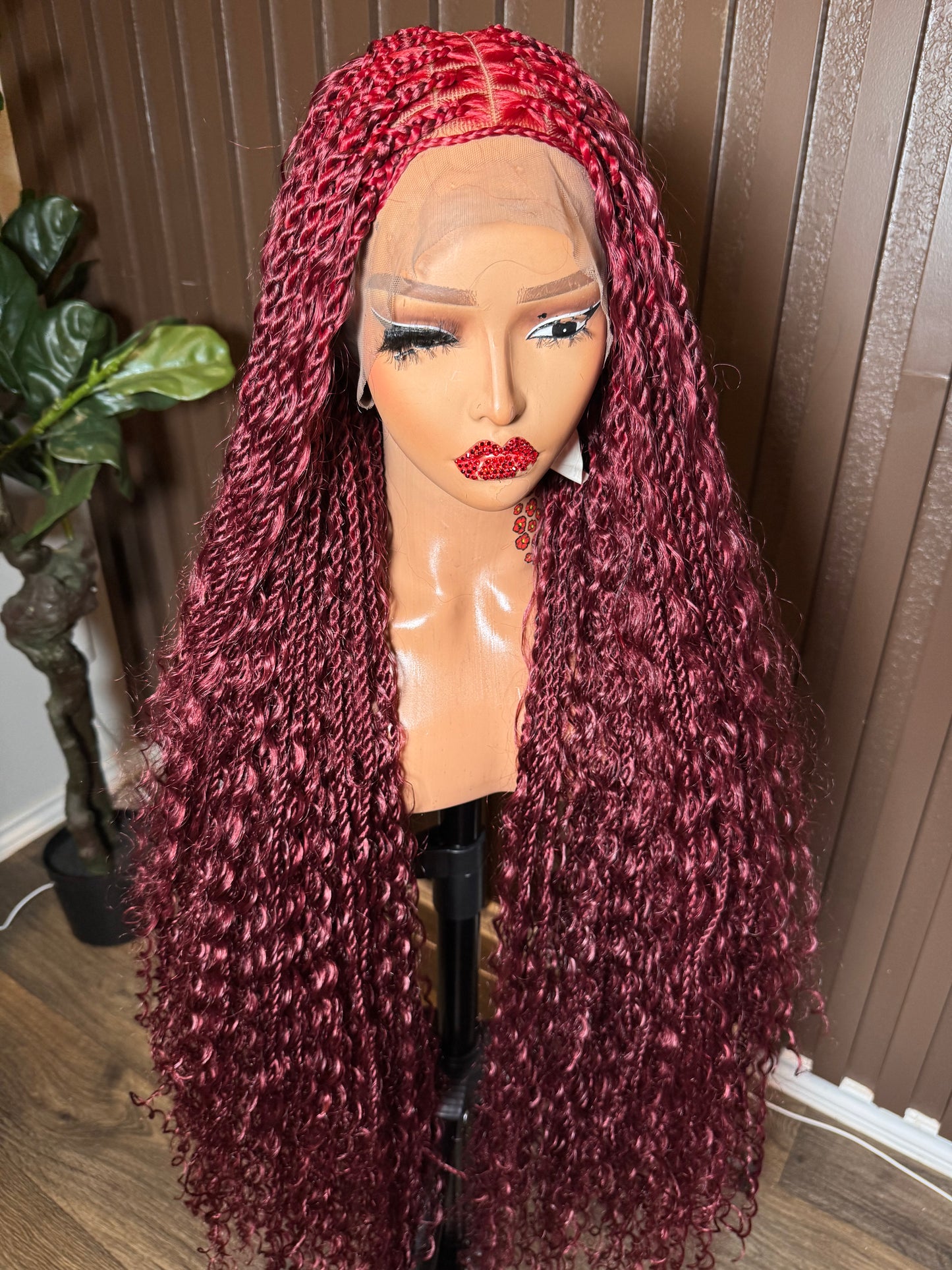 Burgundy twist boho braided wig