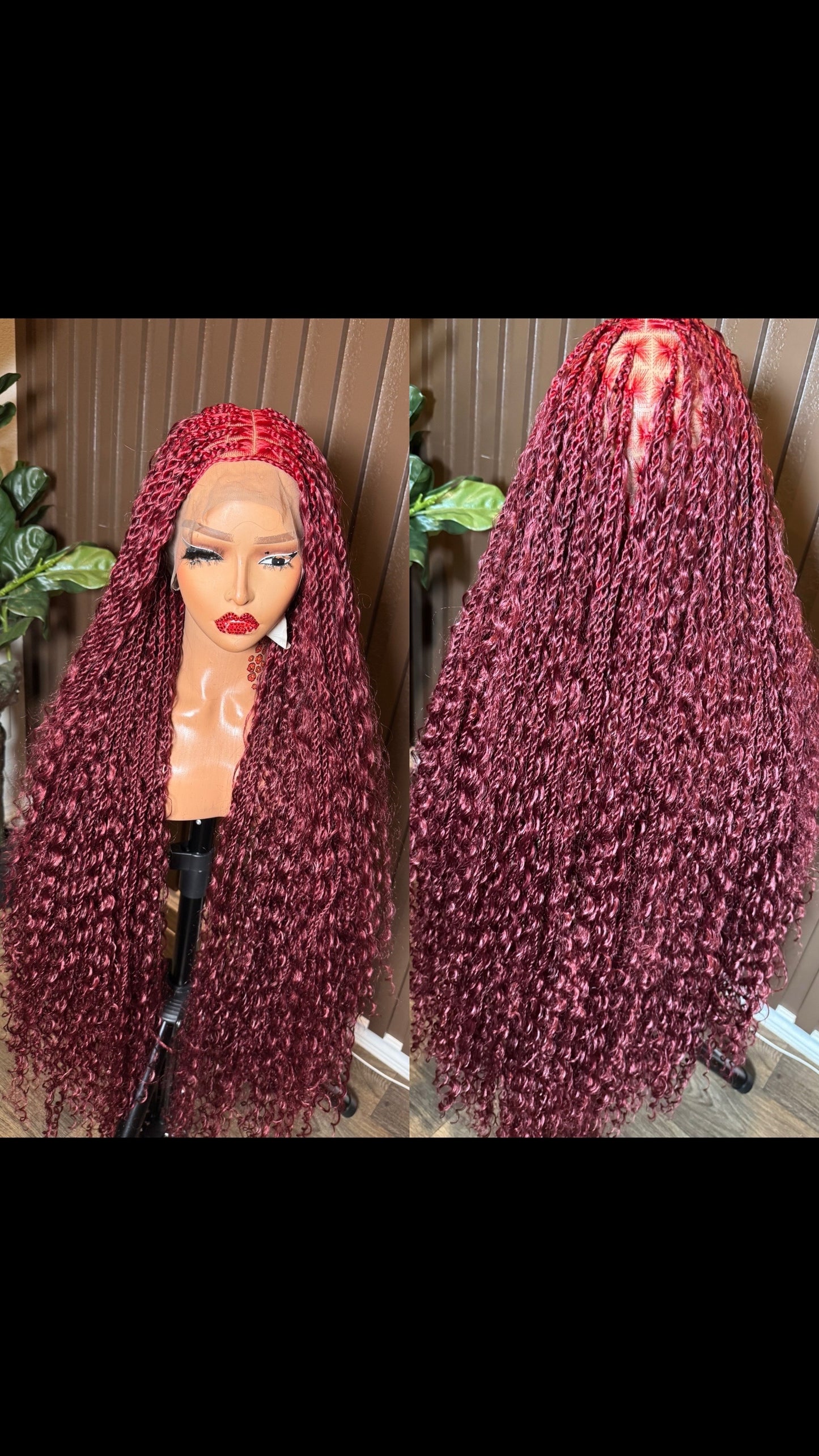 Burgundy twist boho braided wig