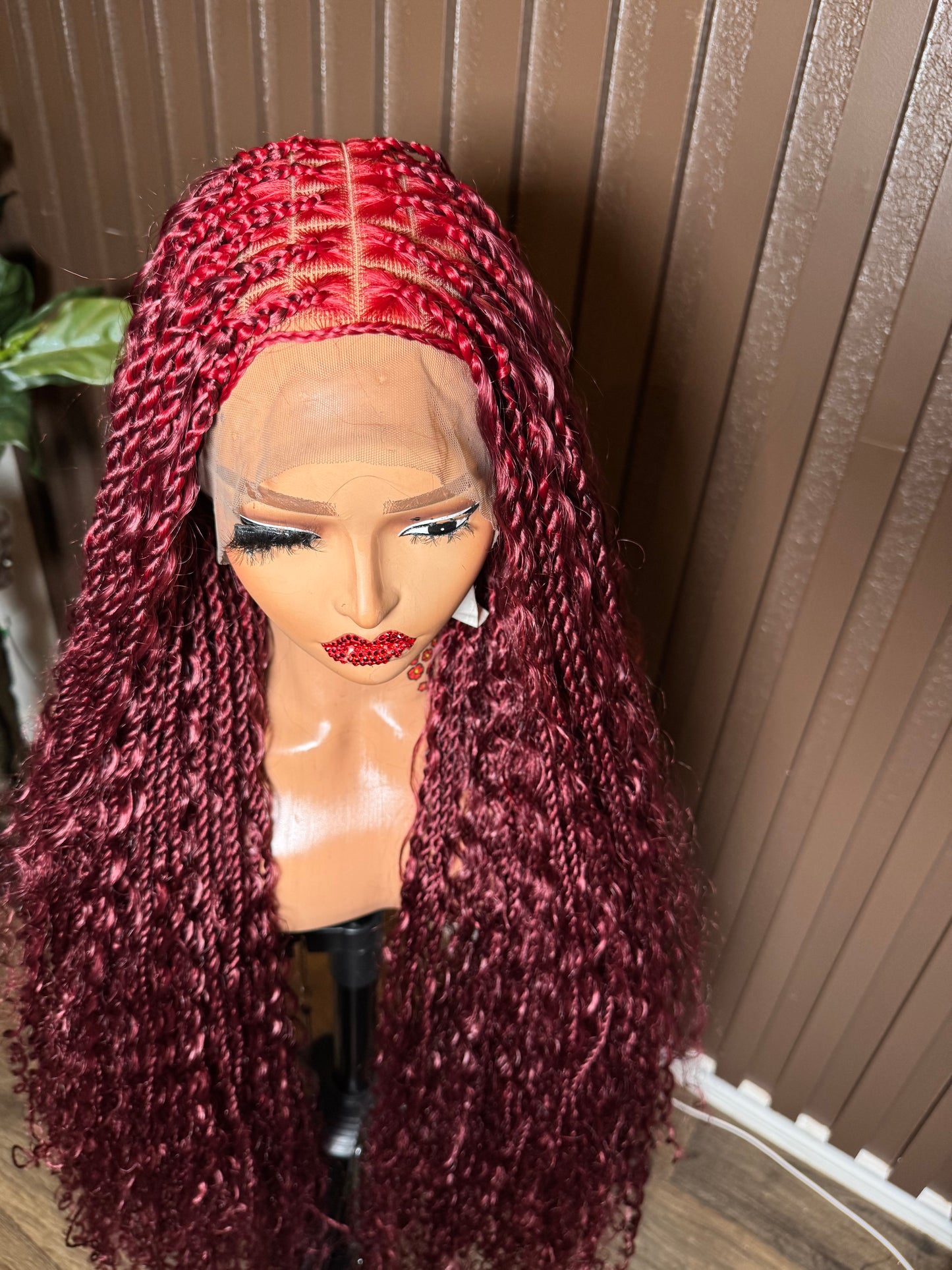 Burgundy twist boho braided wig
