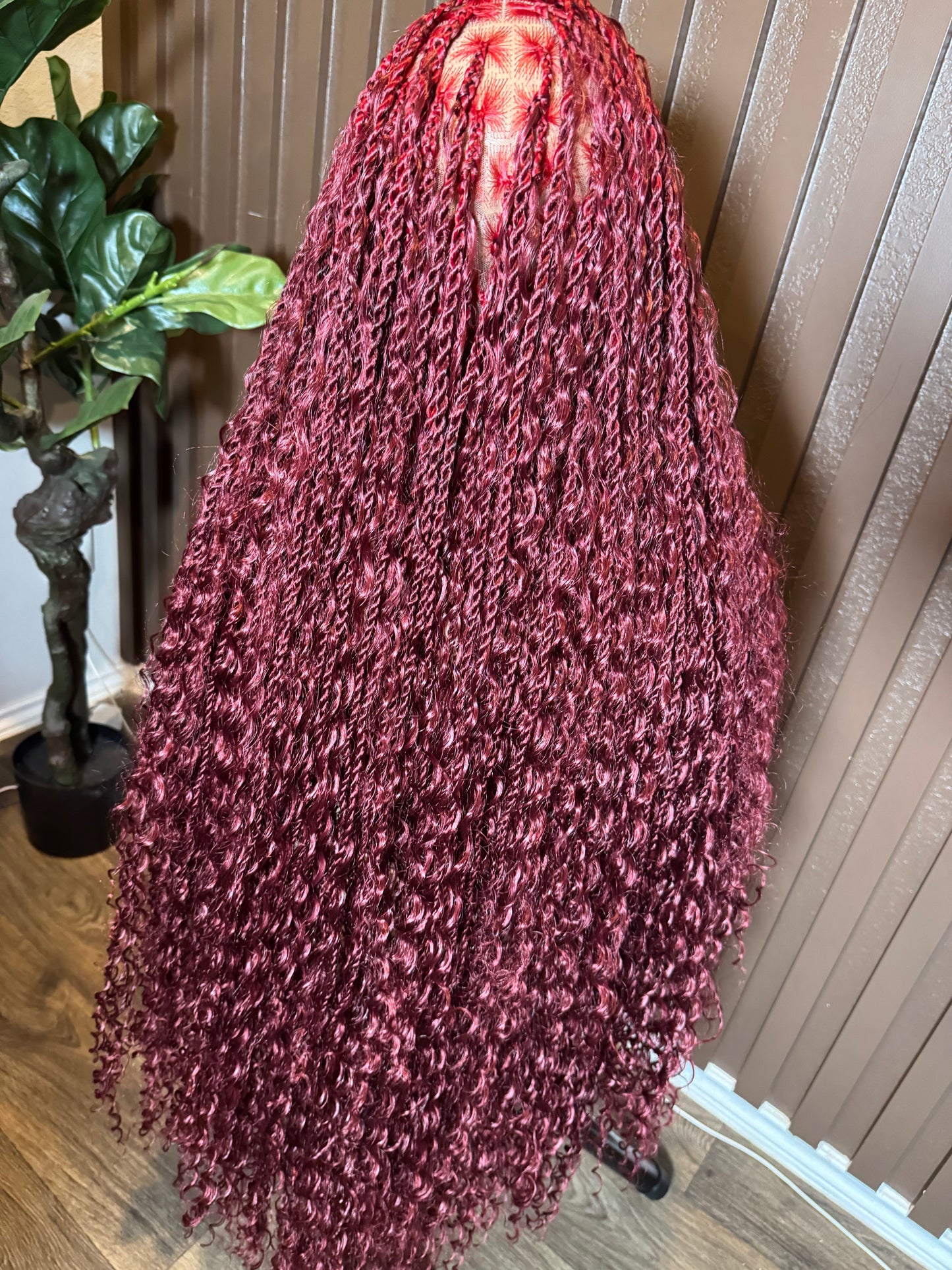 Burgundy twist boho braided wig