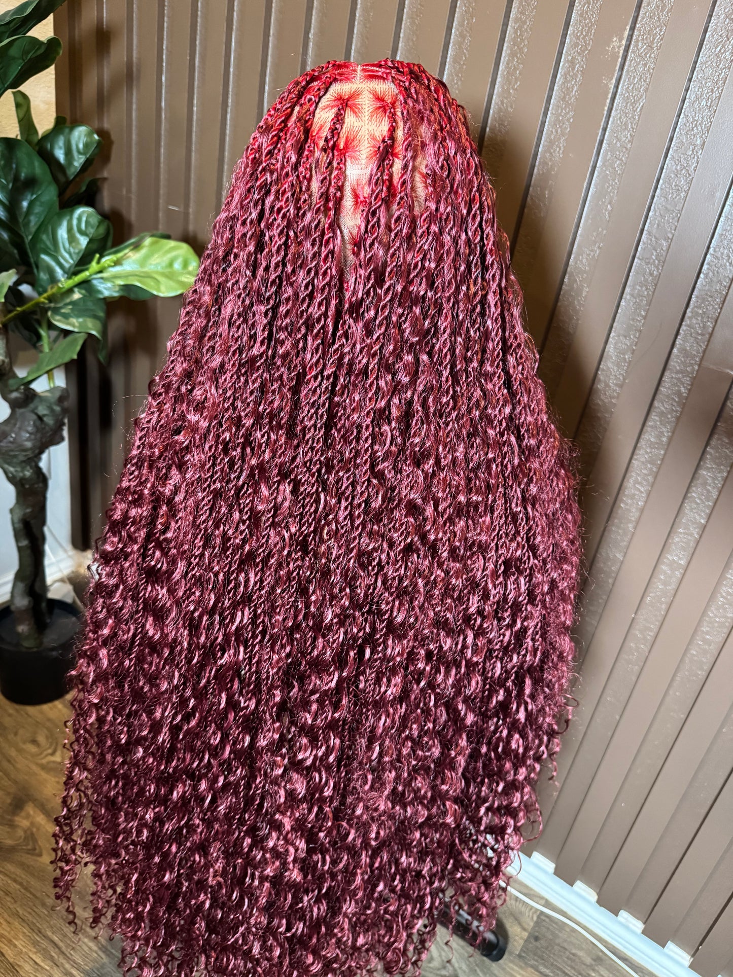 Burgundy twist boho braided wig
