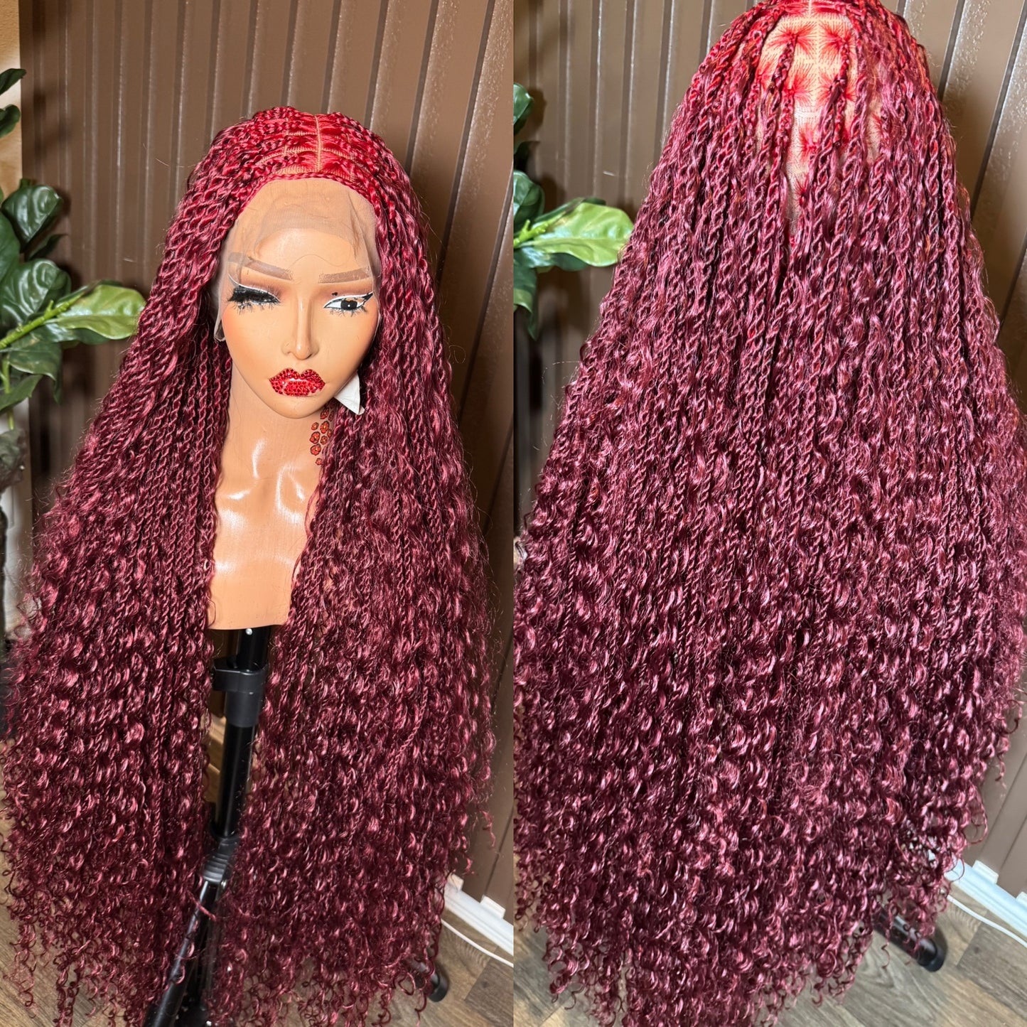 Burgundy twist boho braided wig