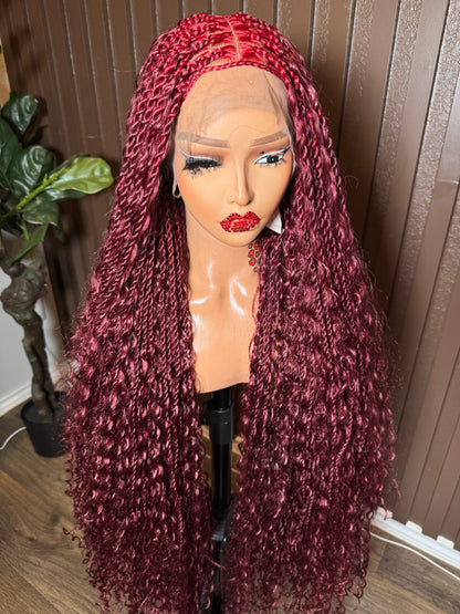 Burgundy twist boho braided wig