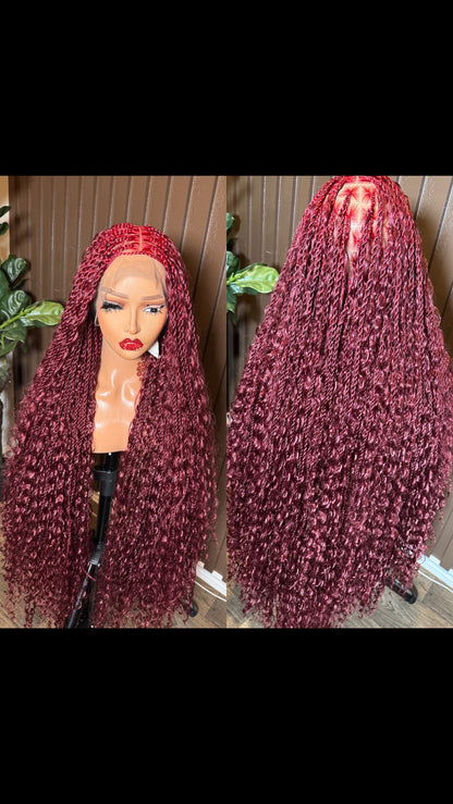 Burgundy twist boho braided wig