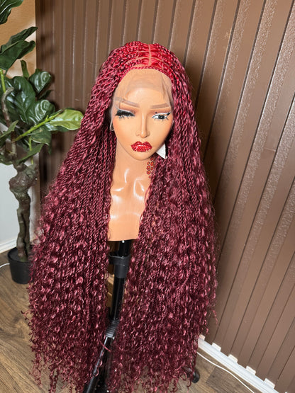 Burgundy twist boho braided wig