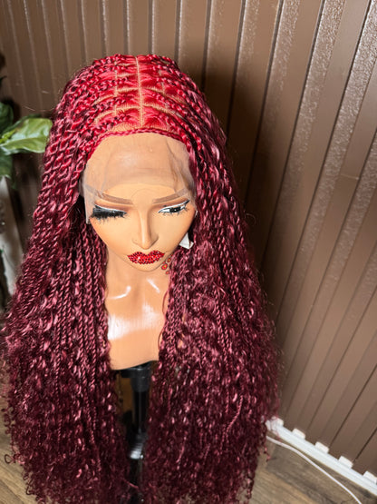 Burgundy twist boho braided wig