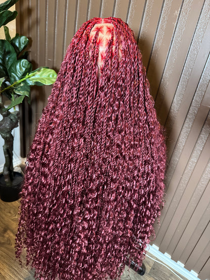 Burgundy twist boho braided wig