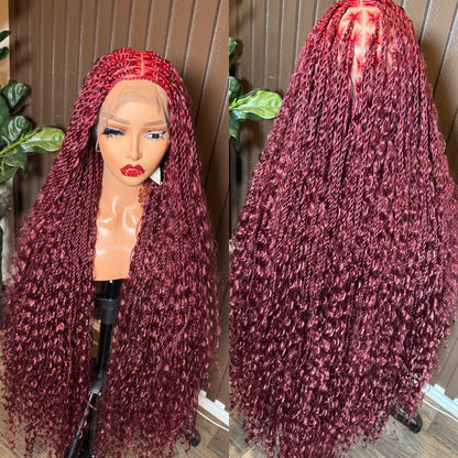 Burgundy twist boho braided wig