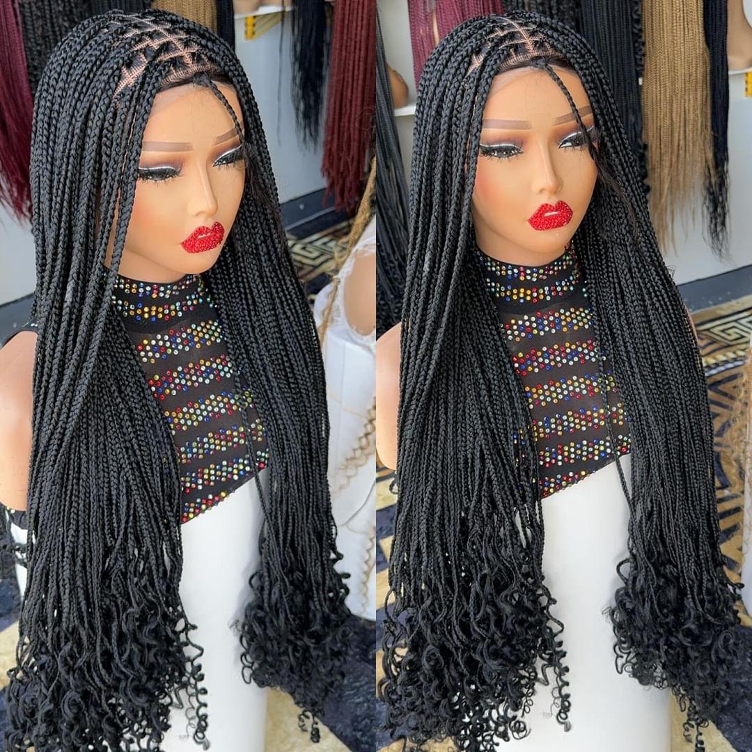 Knktless braided  wig curly tips