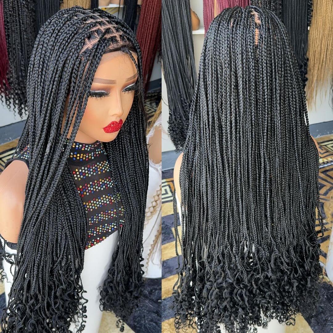 Knktless braided  wig curly tips