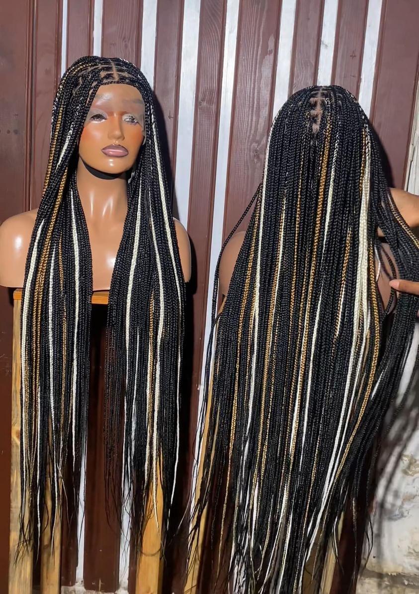 Knotless braids  wig with highlights