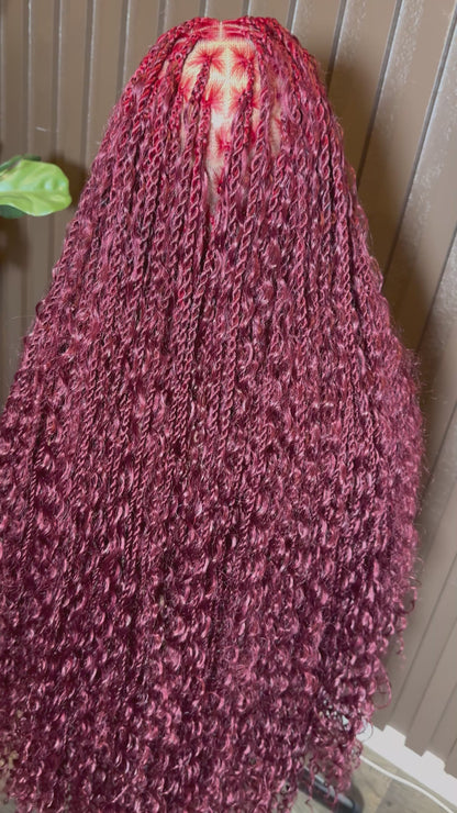 Burgundy twist boho braided wig
